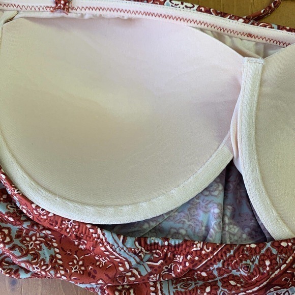 Garnet Hill Swimsuit Swim Dress New Size 18 Burgundy Green Floral Boho Print - Picture 8 of 12